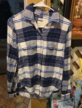 Blue & White Plaid Button-Up Shirt